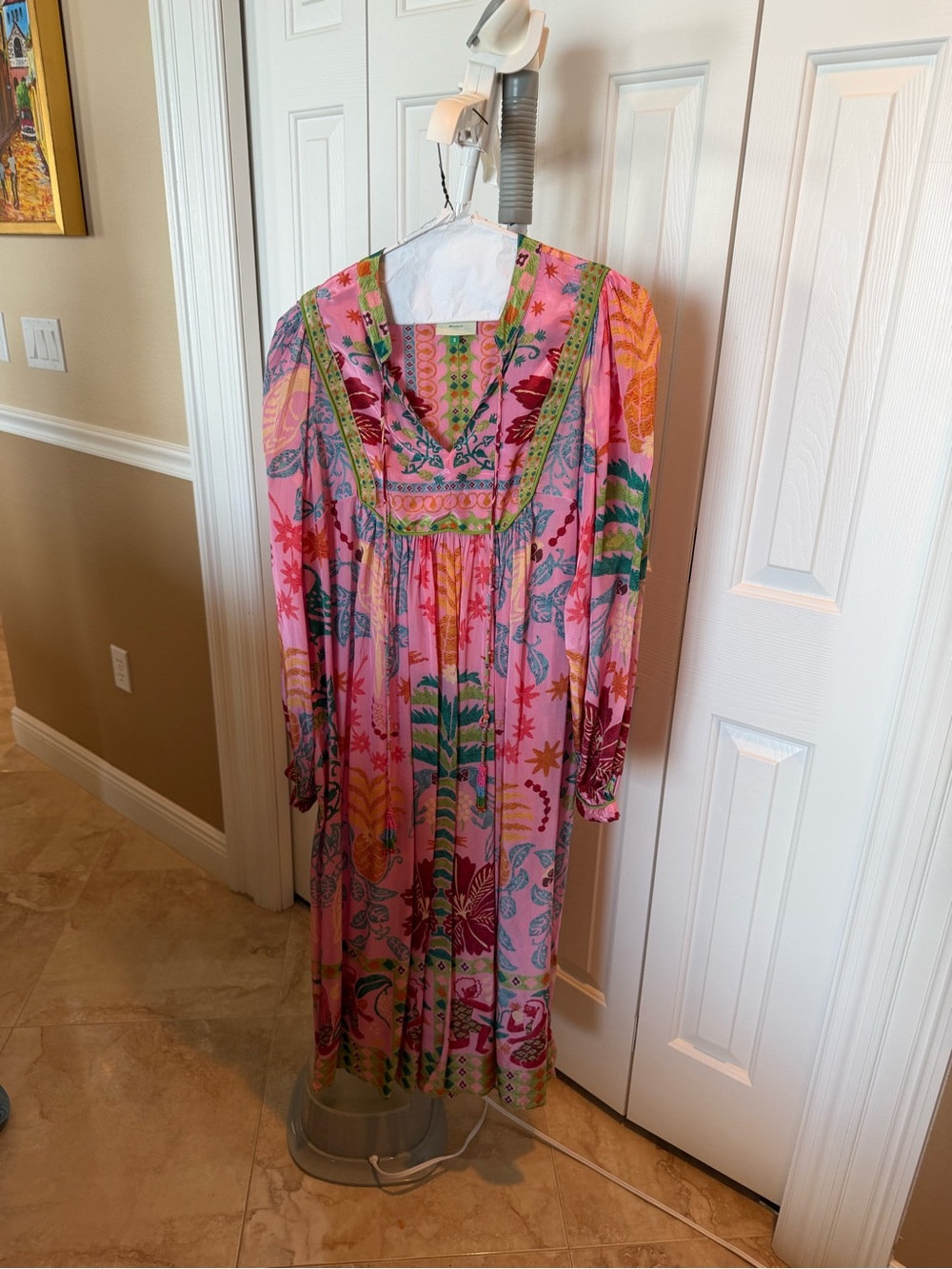 FARM Rio Pink Multicolor Long-Sleeve Floral Maxi Dress